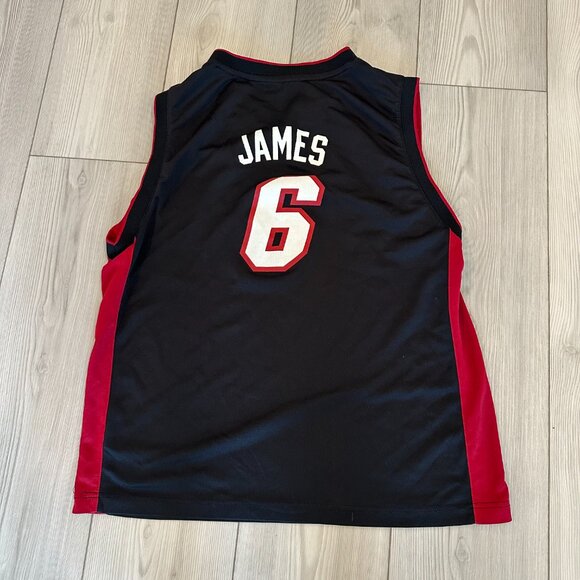Lebron James Miami Heat NBA Jersey Youth Size XL Adidas Black/Red #6 - Picture 2 of 4